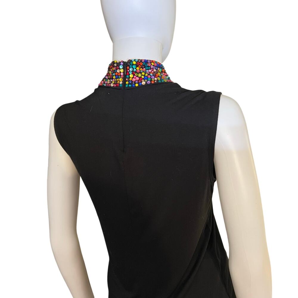 L'agence Emily Multi Jeweled High Neck Zip Back Sleeveless Top Black Size M - Picture 3 of 6